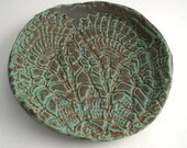 Blue Green Stoneware Dish with Vintage Doily Imprint