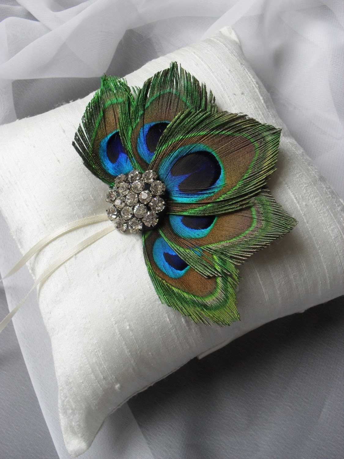 Ivory Silk Peacock Ring Bearer Pillow