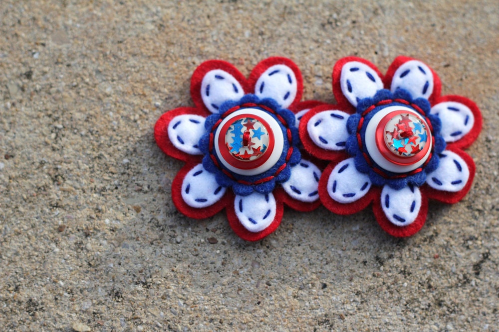 Red White and Blue Felt Button Shoe Clips