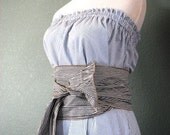 Seersucker Sailor Strapless dress with wide obi belt / sash -  blue gray red yellow or green