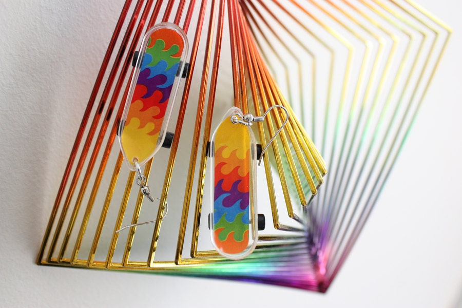 Psychedelic Wave Skateboard Earrings