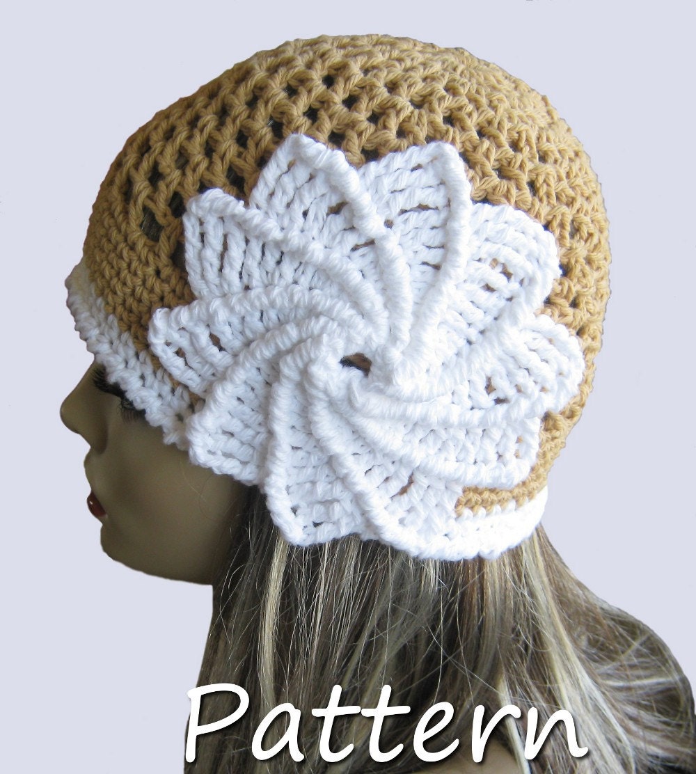 CROCHET PATTERN PDF - Instant Digital Download - Crocheted Spiral Flower Summer Hat - Women - Teen