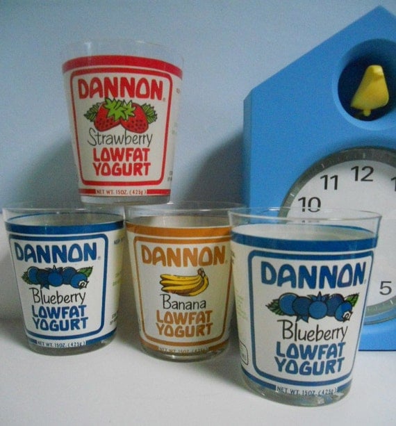 4 dannon yogurt glasses by gracenapoleon on Etsy