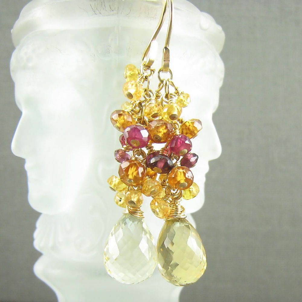 Champagne Quartz Sapphire Gold Fill Earrings - (510)