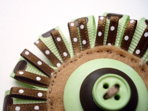 Felt and Button Double Festival Pendant- (Brown Green) Woodland Walk