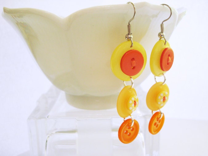 Button Earrings- Darling Dangles- Tangerine