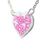 Felt Heart Necklace-Mother's Day- Little Love- Pink Floral