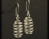 Silver Spiral Earrings - Sterling Spirals Dangle from Budded Handmade Ear Wires - Argentium Metal