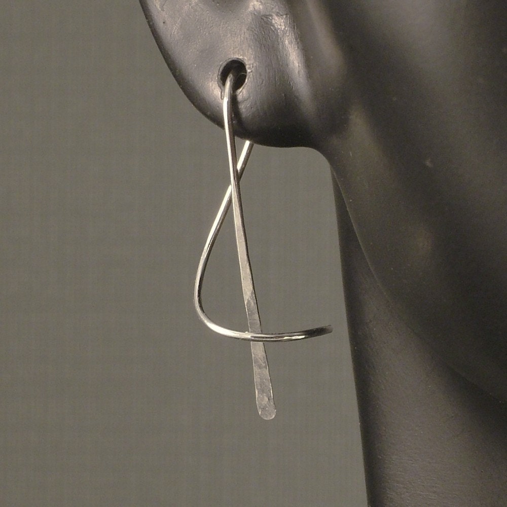 Sterling Silver Earrings - A Wisp of Silver - Artisan Hammered  Minimalist Unique MetalRocks Design - A Little Twisted