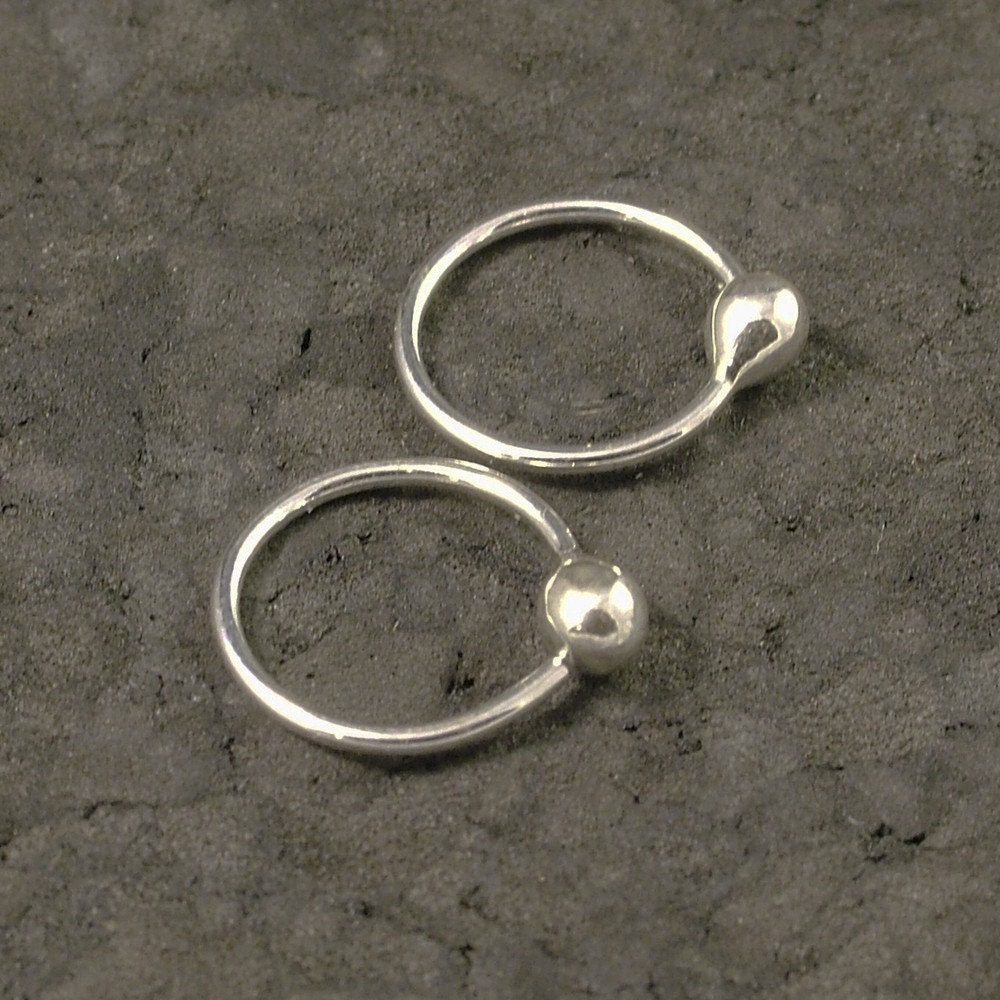 Tiny Silver Hoop Earrings / Argentium Sterling Tear Drop Hoops / Seamless Catchless Cartilage / Tragus / Helix / Nose Ring