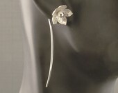 Sterling Silver Flower Post Earrings with a Long Stem / Silver Flower Earrings / Modern Simple Pretty Feminine Unique Different