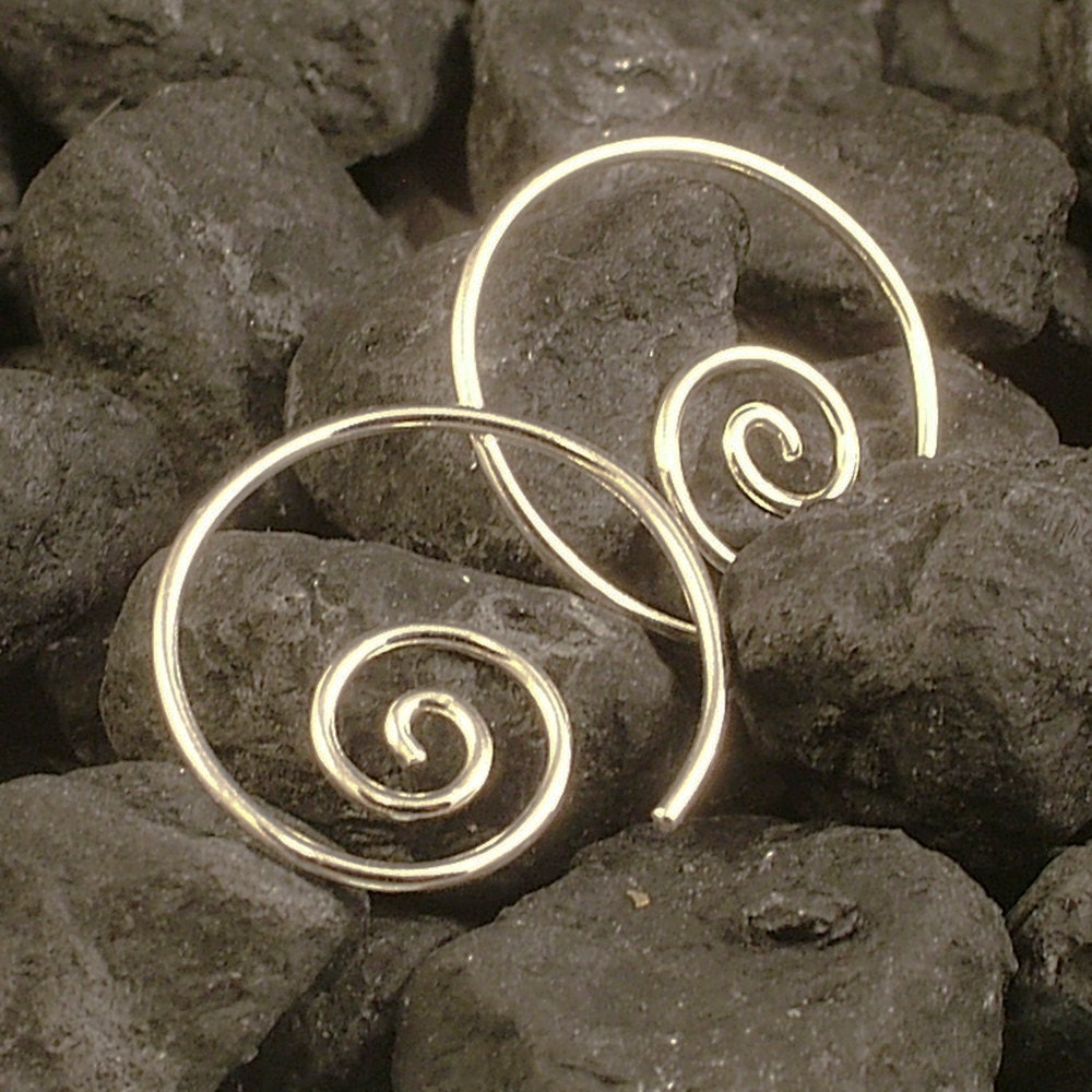 Silver Hoop Earrings /  Simple STerling Silver Hoops  / Swirl Curl Coil Simple Minimalist Tribal Goddess MetalRocks