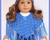 Fits American Girl Doll, Crochet Poncho Set, Berry Blue,18 Inch, Handmade