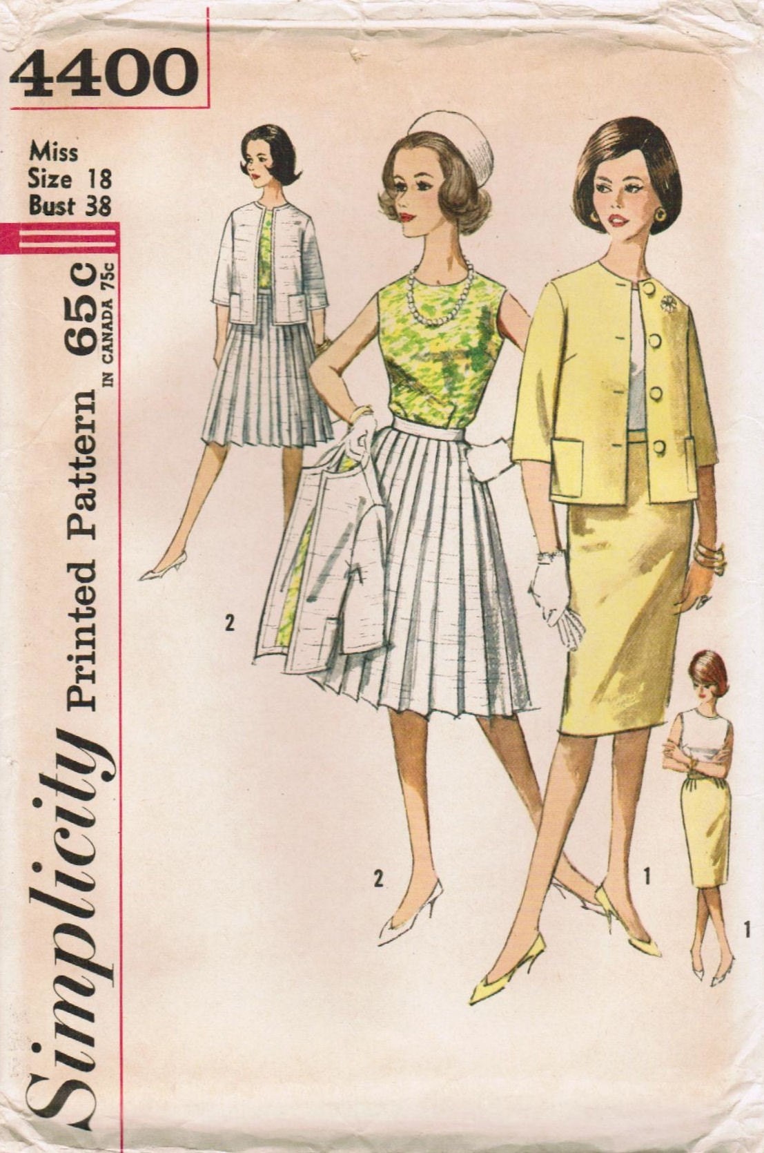 Vintage 1962 Simplicity 4400 UNCUT Sewing Pattern Misses' Blouse, Jacket and Skirts Size 18 Bust 38