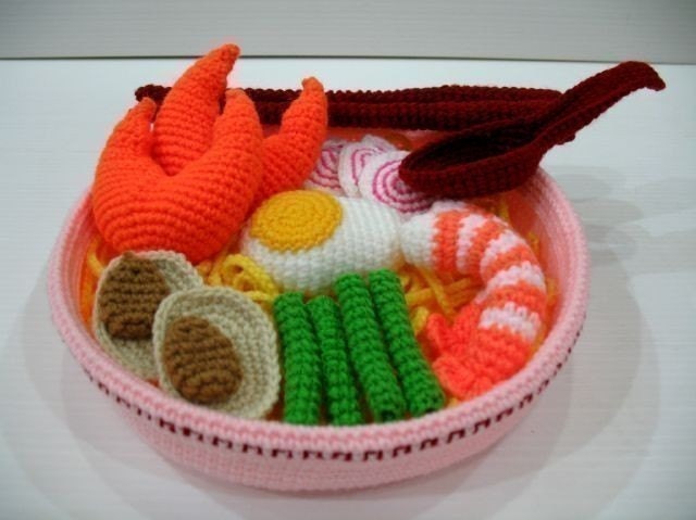 Crochet Pattern - SEAFOOD RAMEN NOODLES - Toys / Playfood - pdf