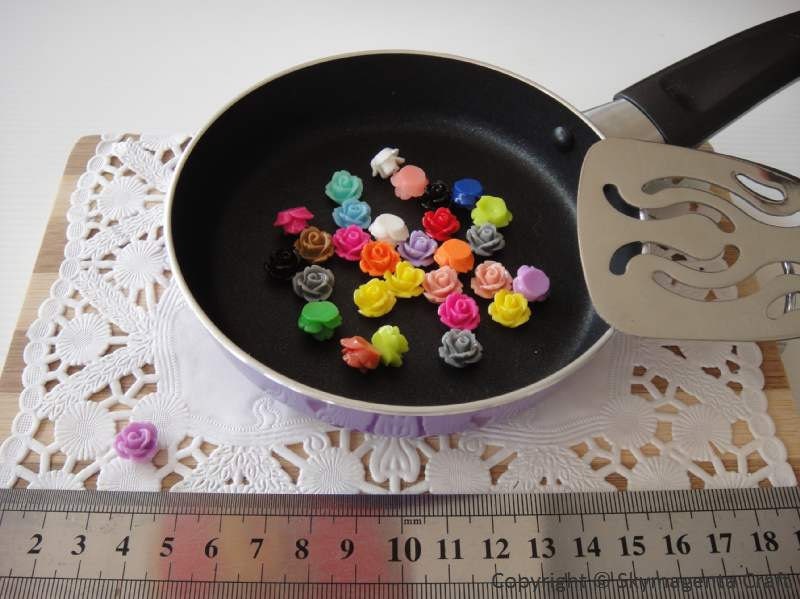 30 pieces resin ROSE CABOCHONS, mix color, 10 mm x 6.5 mm (00539)