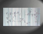 Large Delicate Japanese Orchid Painting Lilac Gray Elegant Original Calming Peaceful Grey Art Monochrome Custom 60x30