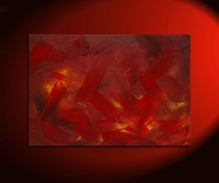 Red Abstract Painting Original Art on Stretched Canvas Fall Colors Painting Featured on TV Custom Version 36x24