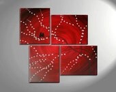 Original Painting Love Bird Wall Art Burgundy Maroon Red Cherry Blossoms Unique Multiple Canvases Asymmetric Custom Personalized 47x41