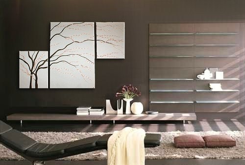 Black and White Painting Wall Art Cherry Blossom Art Elegant Modern Abstract Huge Original Spa Home Decor Custom 56x36