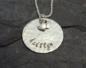 Sweetheart Sterling Silver Hand Stamped Name Tag Necklace with Heart