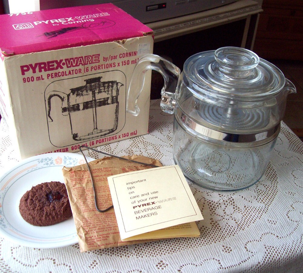 Pyrex Coffee Pot 6 cup 7756B Glass Percolator