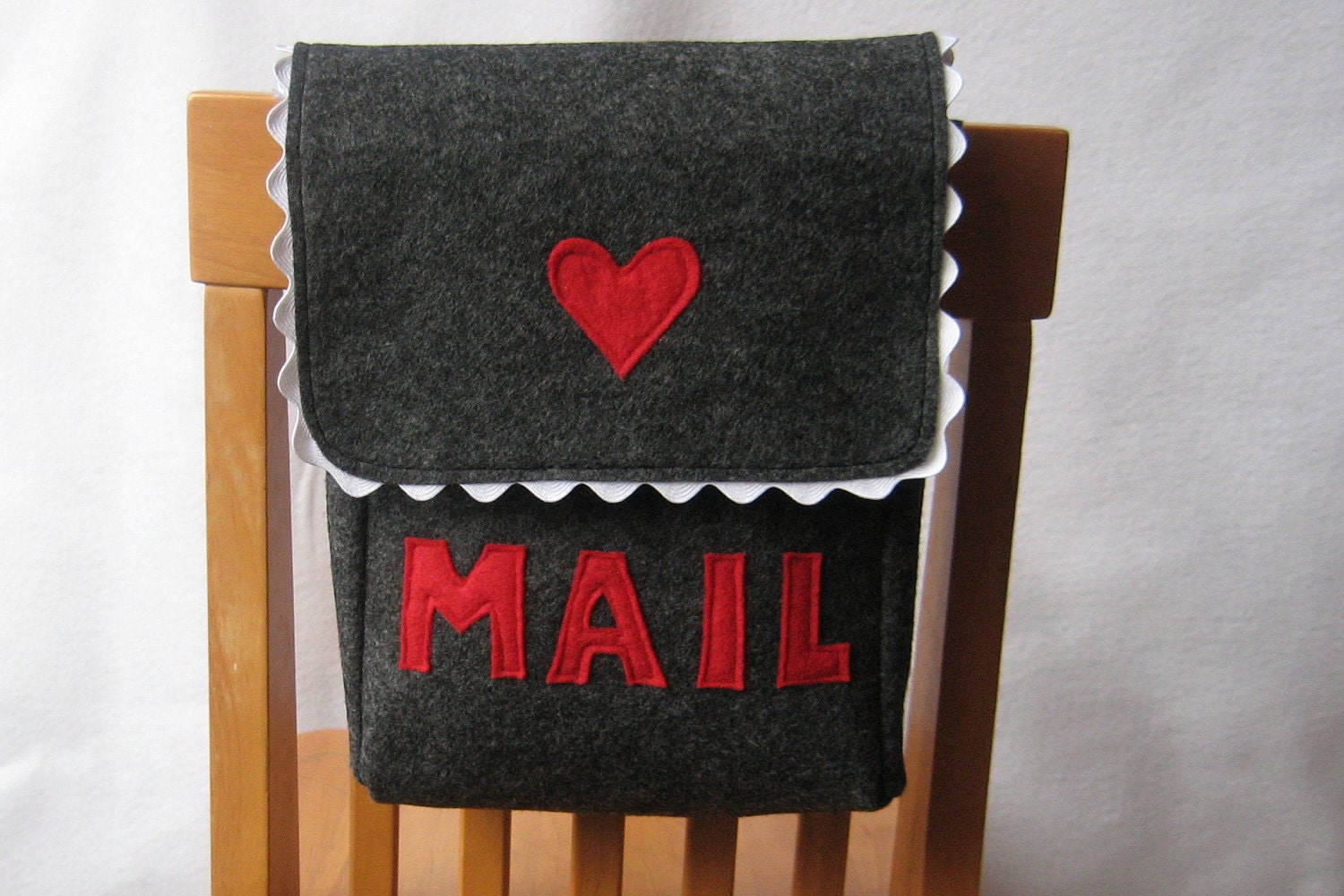 Chair Backer, Mailbox Style, Charcoal Grey with Red and White Accents or Choose Your Colors