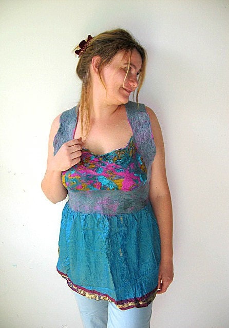 Nuno Felted Silk  Top with Back Lines -  ( M size) - realfaery