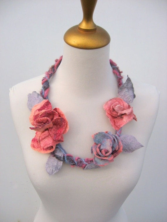 Felted Flower  Necklace for Faeries