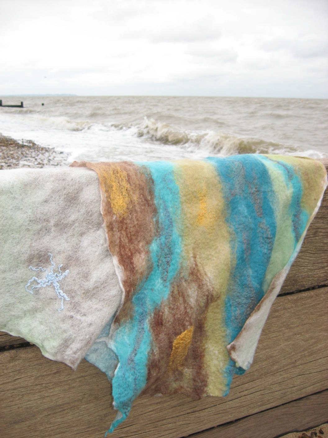 SPRING SALE Felted Scarf - Wash of Thames Reversible