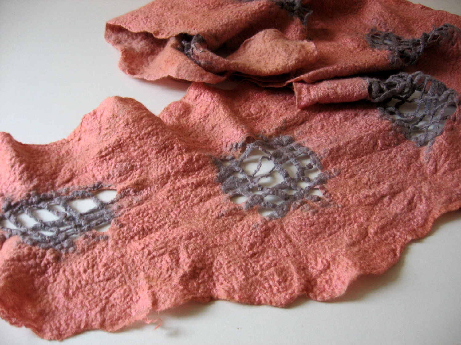 Felted Salmon Scarf   (mixed merino wool and mulberry silk)