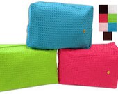 Lime Green   Make up Bag Cotton Large Waffle Weave Spa Cosmetic Bags Wedding Gift Personalized Bridesmaid