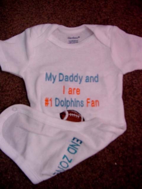 Miami Dolphins Football Baby Infant Newborn Onesie creeper Short or long Sleeves Daddy Mommy Uncle Aunt Embroidered