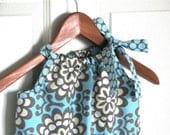Girl Clothing - Pillowcase Dress - Girl Dress - Grey and Aqua Flowers