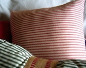 NEW, French Country Ticking throw pillow cover in Waverly red and white stripes, 16x16, lumbar. - kustomdesigns2