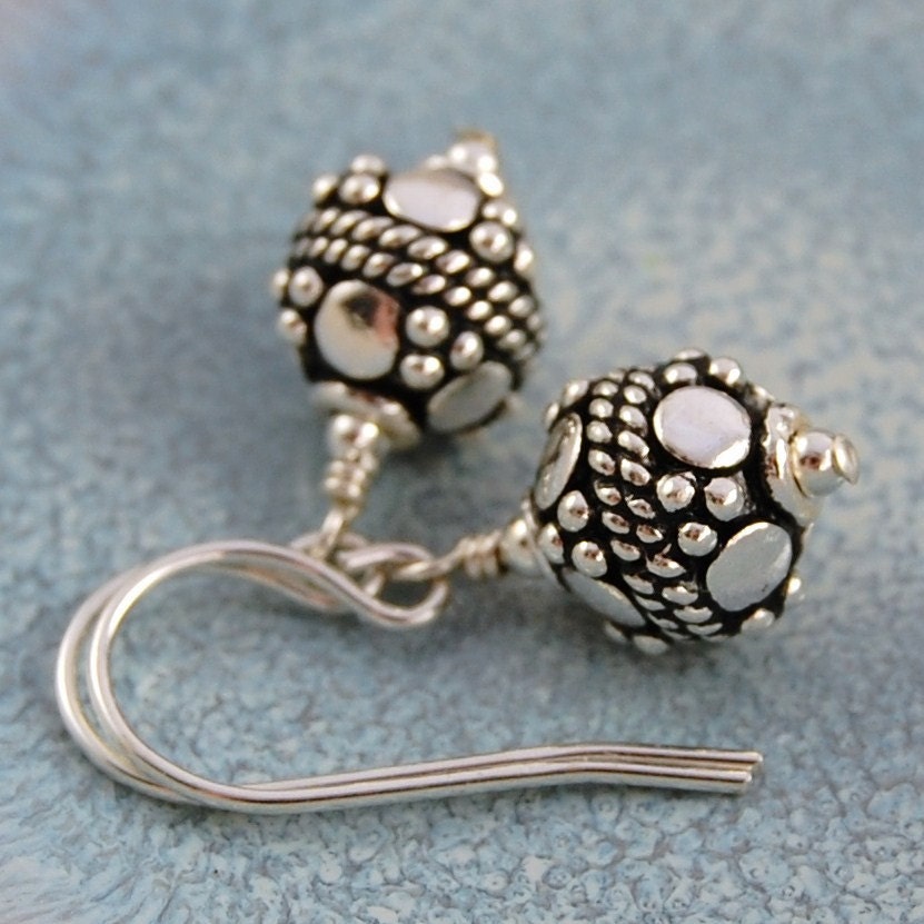 Round Balinesian sterling silver earrings