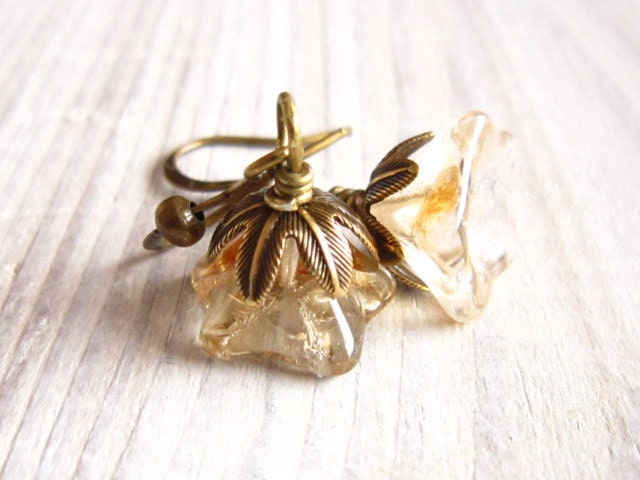 Fleur II Posy Drop Earrings in Champagne Glow and Brass