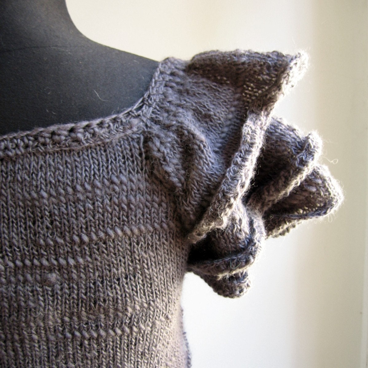 hand knit cardigan CLAIRE with ruffles in dark grey wool