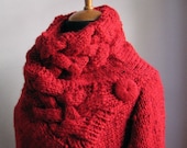 hand knit cardigan RIONA coat red wool cowl neck irregular