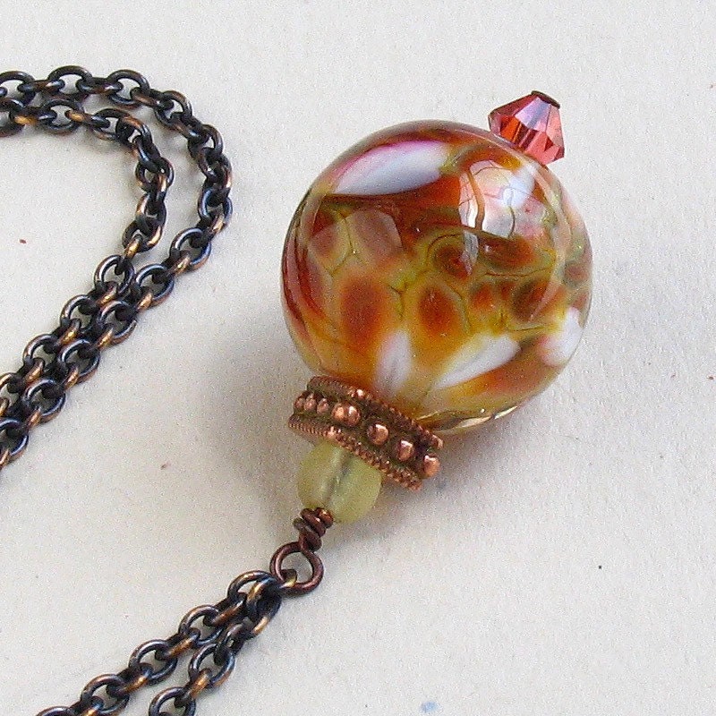 Sweet Pink Lampwork Bead Pendant on Copper Chain Necklace