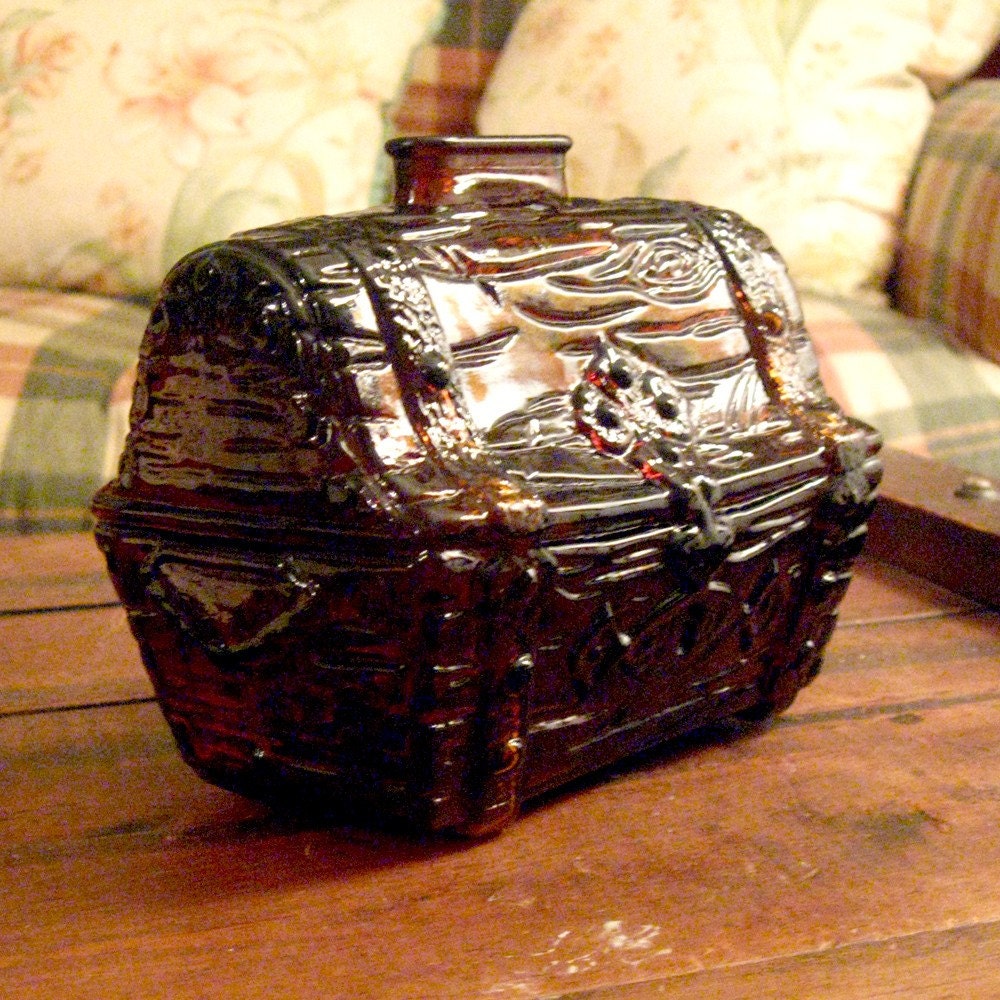 Vintage Brown Glass Treasure Chest Bank