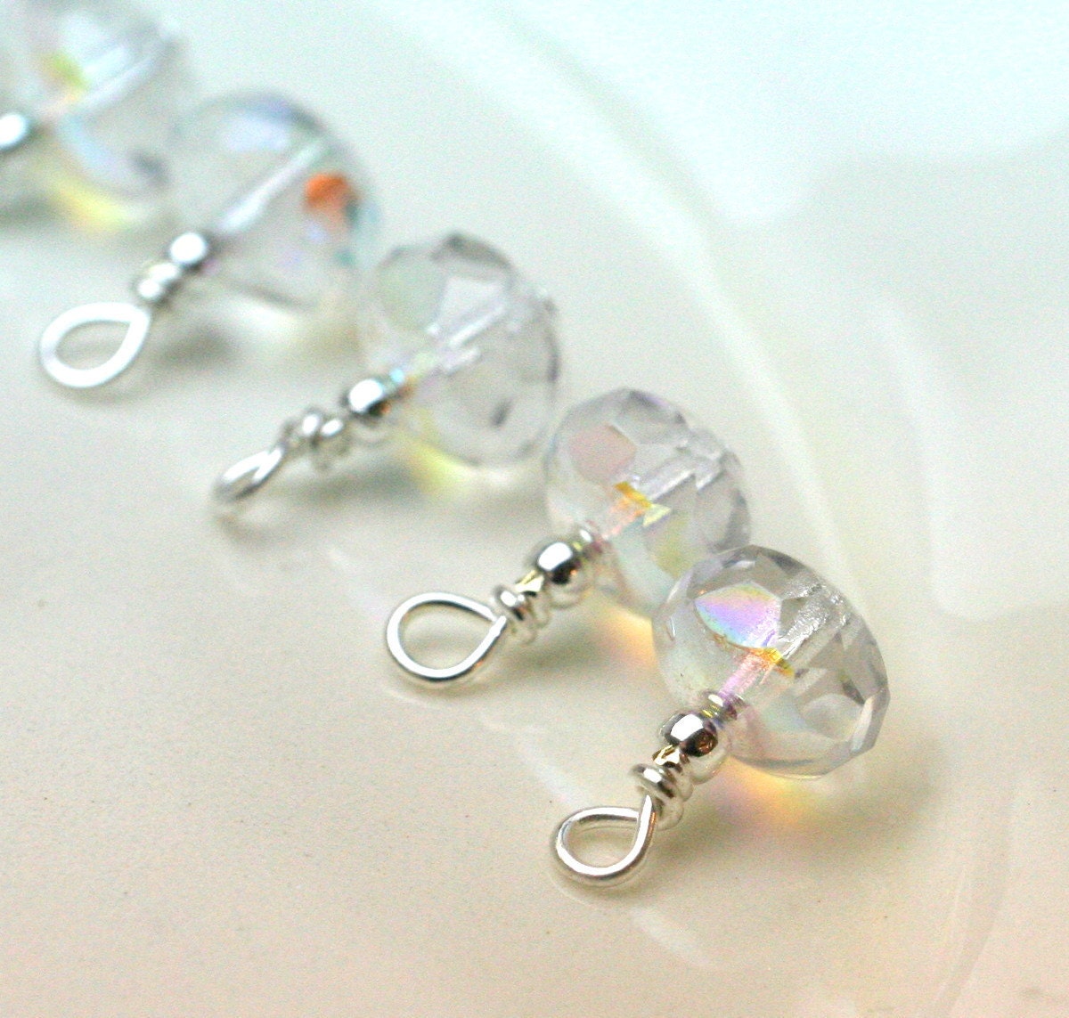Bead Dangle Charm Drop Set in Clear Luster Czech Crystals - 6 Pieces