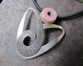 Etched Silver Spiral Heart pendant with Pink Peruvian Opal - simplyMegA
