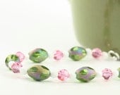Green Pink Bracelet Spring Fashion Easter Egg Shaped Glass Beads Easter Jewelry Sterling Silver
