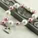 White Pearl Bracelet Pink Pastel Dusty Rose Mauve Crystal Bridal Jewelry Spring Fashion Sterling Heart Prom Jewelry