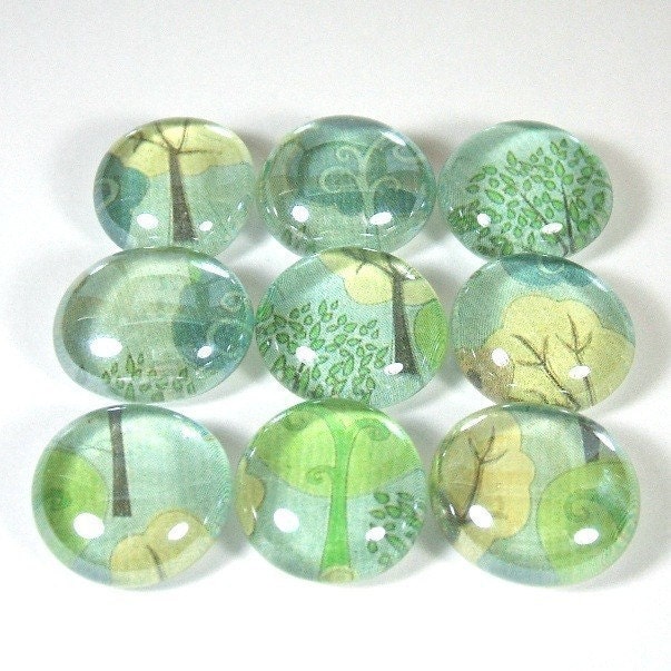Glass Marble Magnets or Push Pins Set - The Forest Through the Trees