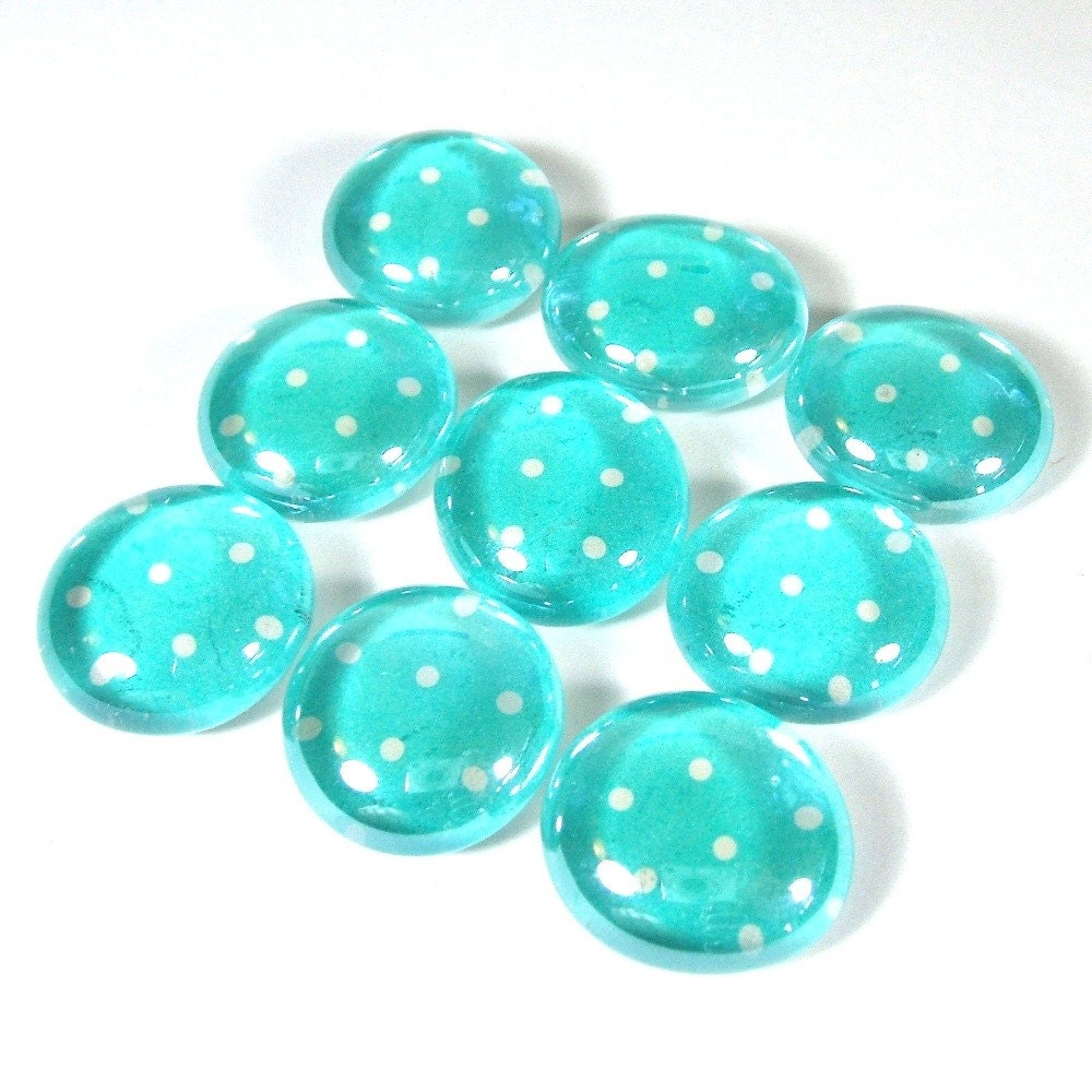 Marble Magnets or Push Pins Set - White Polka Dots on Teal Blue