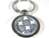 Marble Key Chain - Geometric Black and White Dot Circles