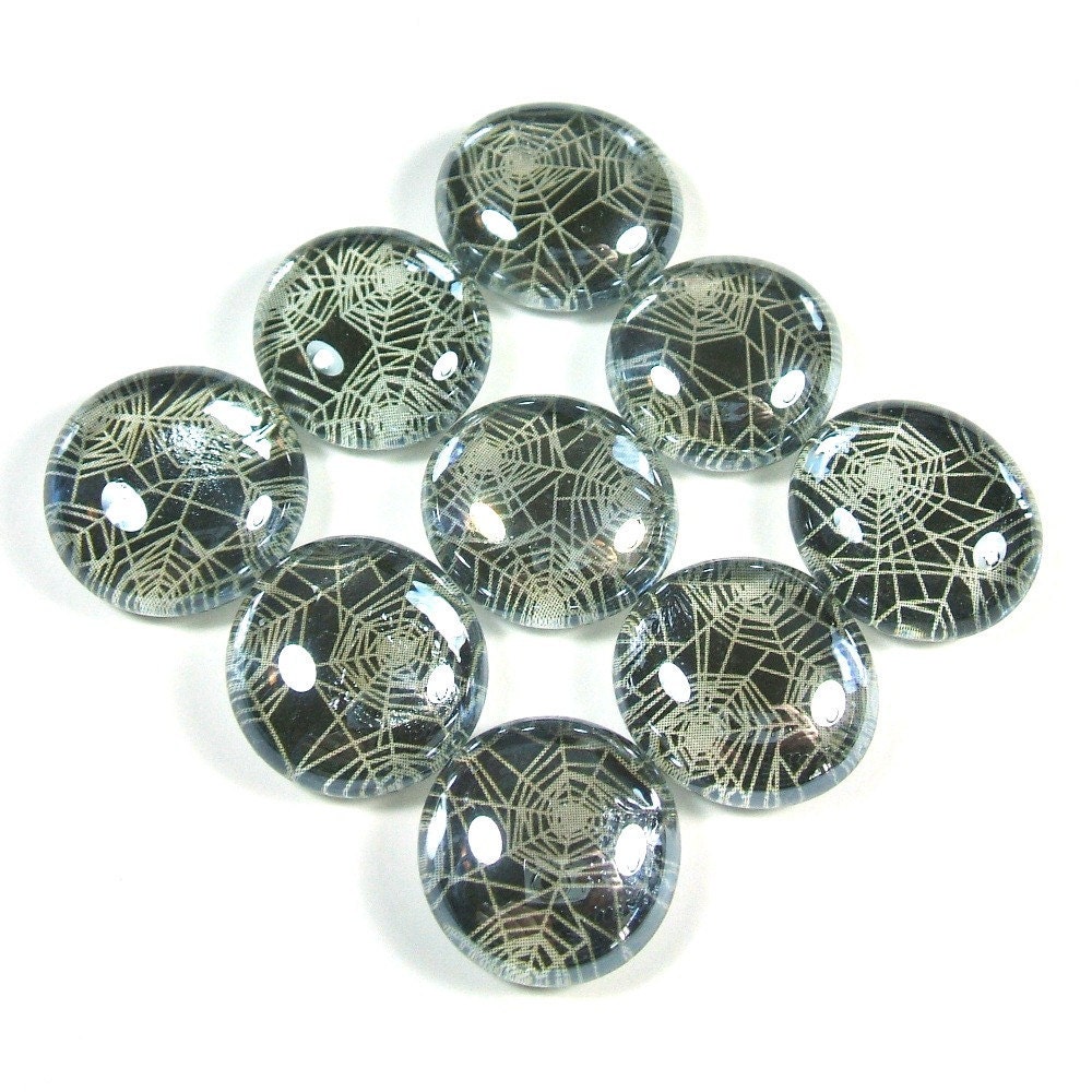 Marble Magnets or Push Pins Set - Halloween Spooky Spider Web