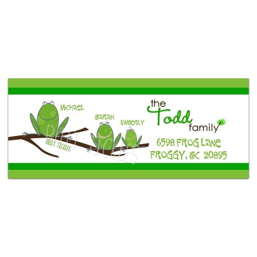 Tree Frog Family rectangle address stickers--this listing is for GLOSSY stickers
